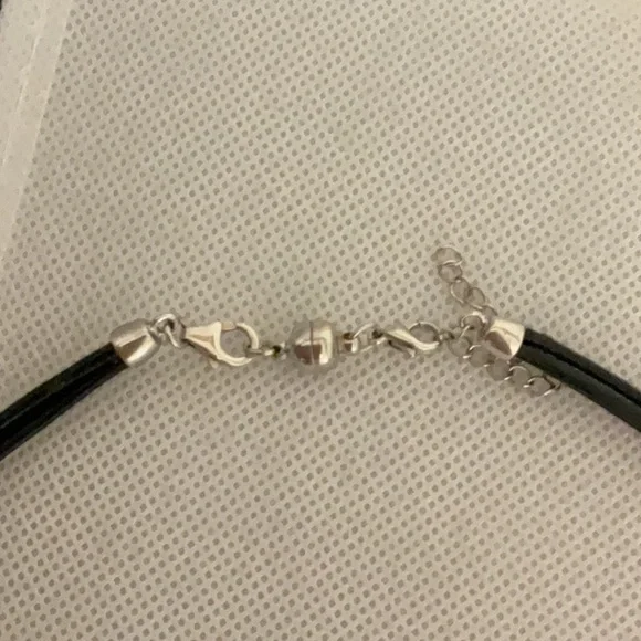 Sterling Silver Teardrop Stone Pendant on Cord Necklace, Black/Silver - Picture 3 of 5